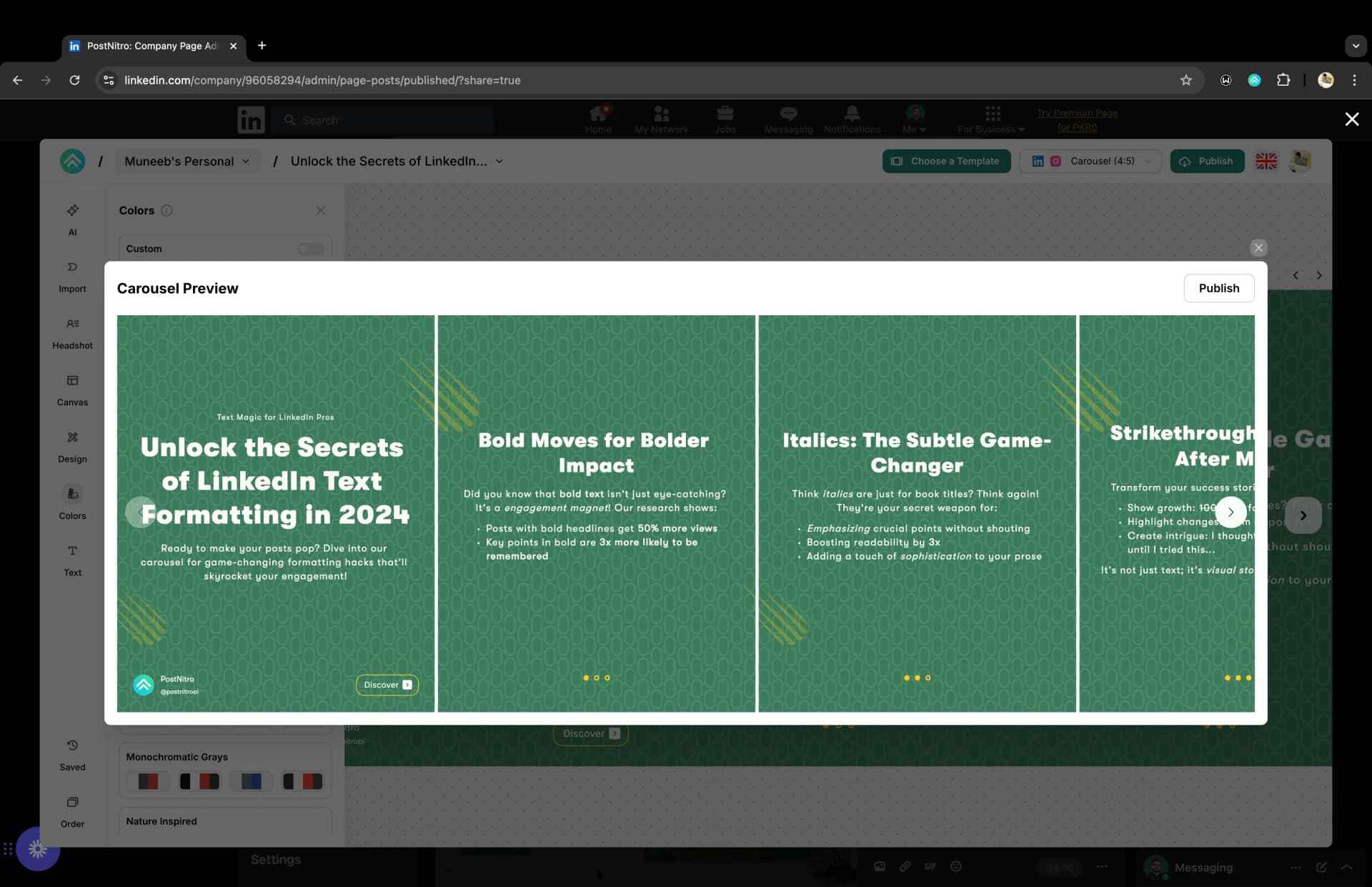 PostNitro Create Carousel Button in LinkedIn
