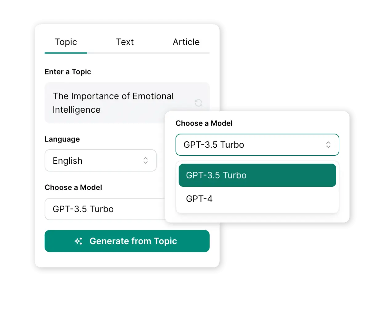 AI-powered carousel creation options: article conversion, topic-based generation, custom text transformation, and Twitter thread repurposing for Instagram, LinkedIn, and more.